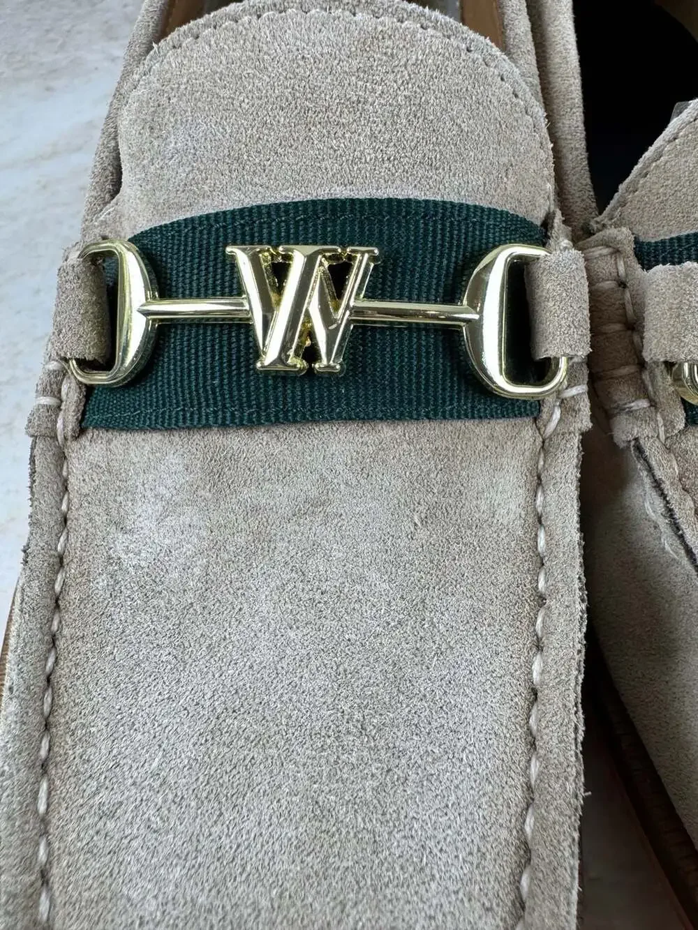 Walk London Mens Sand Suede Horsebit Loafers Green Gold Slip On Shoes US 9